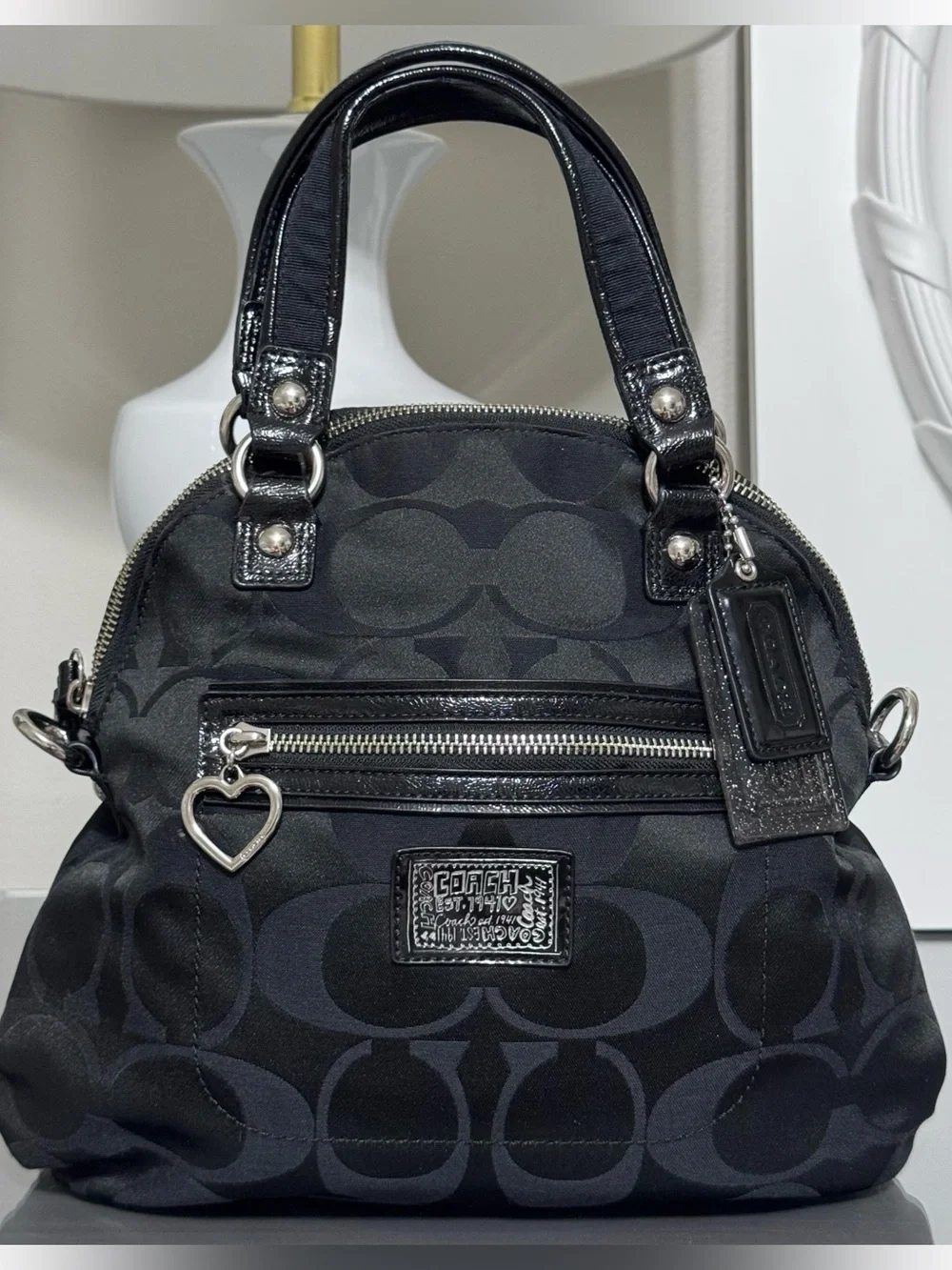 COACH Poppy Daisy Signature F21713 Black-on-Black Satchel